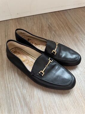 Sam Edelman Black Leather Horsebit Loafers Women’s Size 7 Gold Hardware